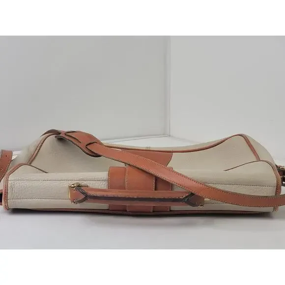 VTG Dooney & Bourke Large Equestrian Flap Bag Briefcase in Bone & British Tan - Picture 4 of 11